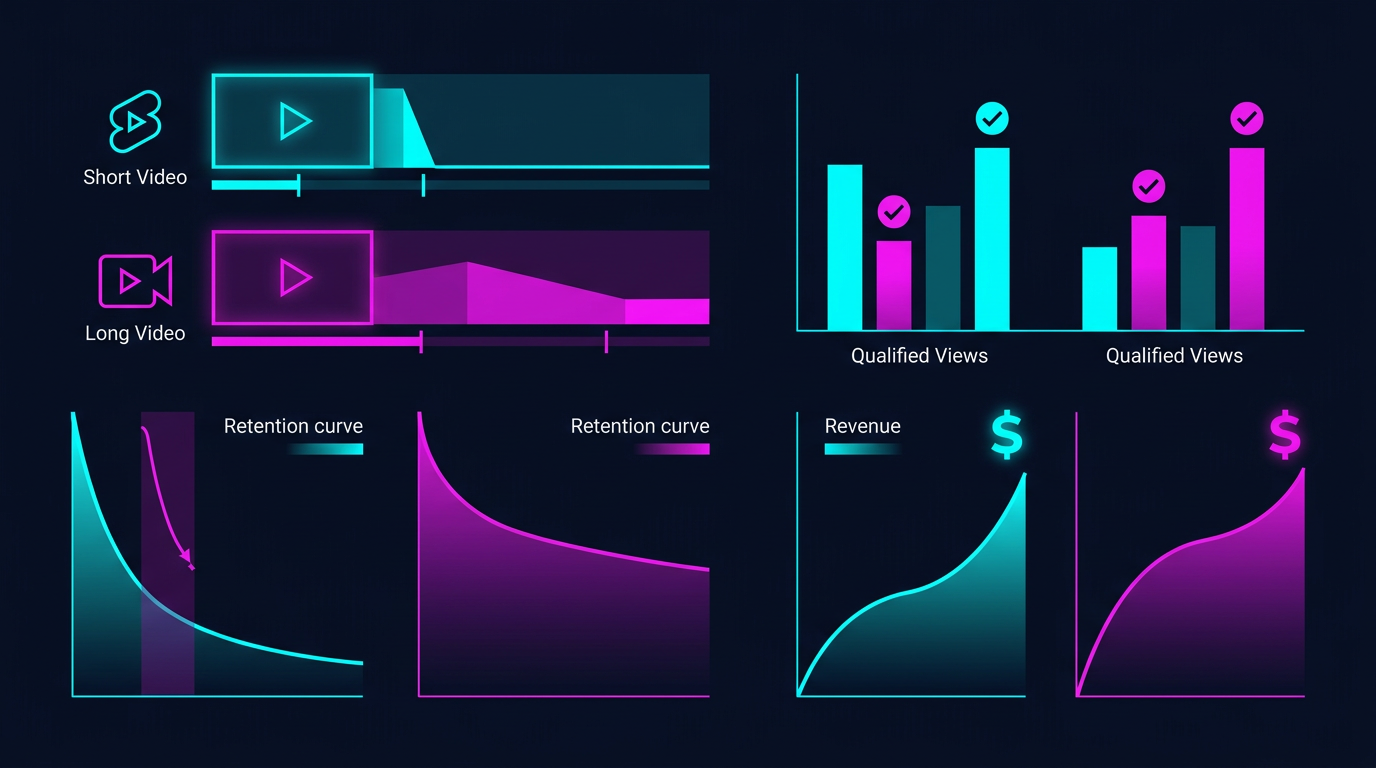 Comparaison entre durée des vidéos, courbes de rétention et revenus TikTok